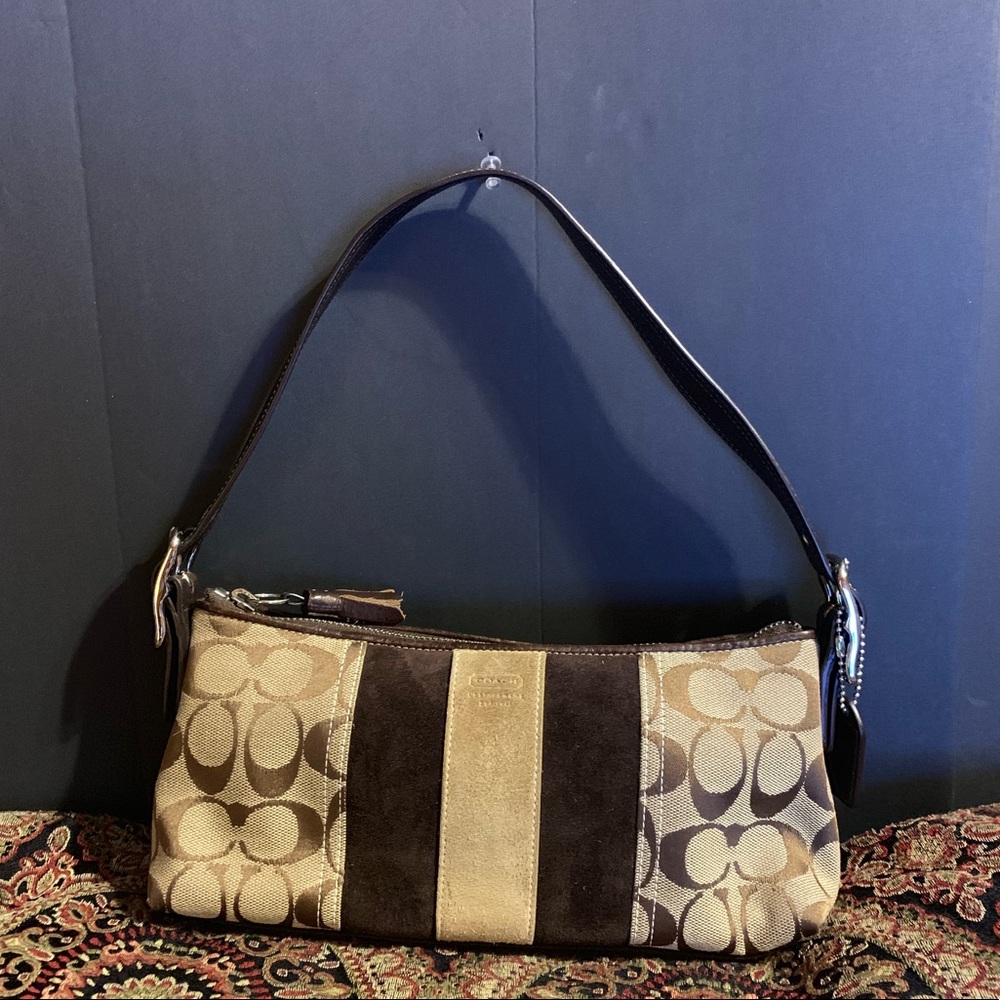 Vintage Coach Canvas and Suede Trim Hand Purse